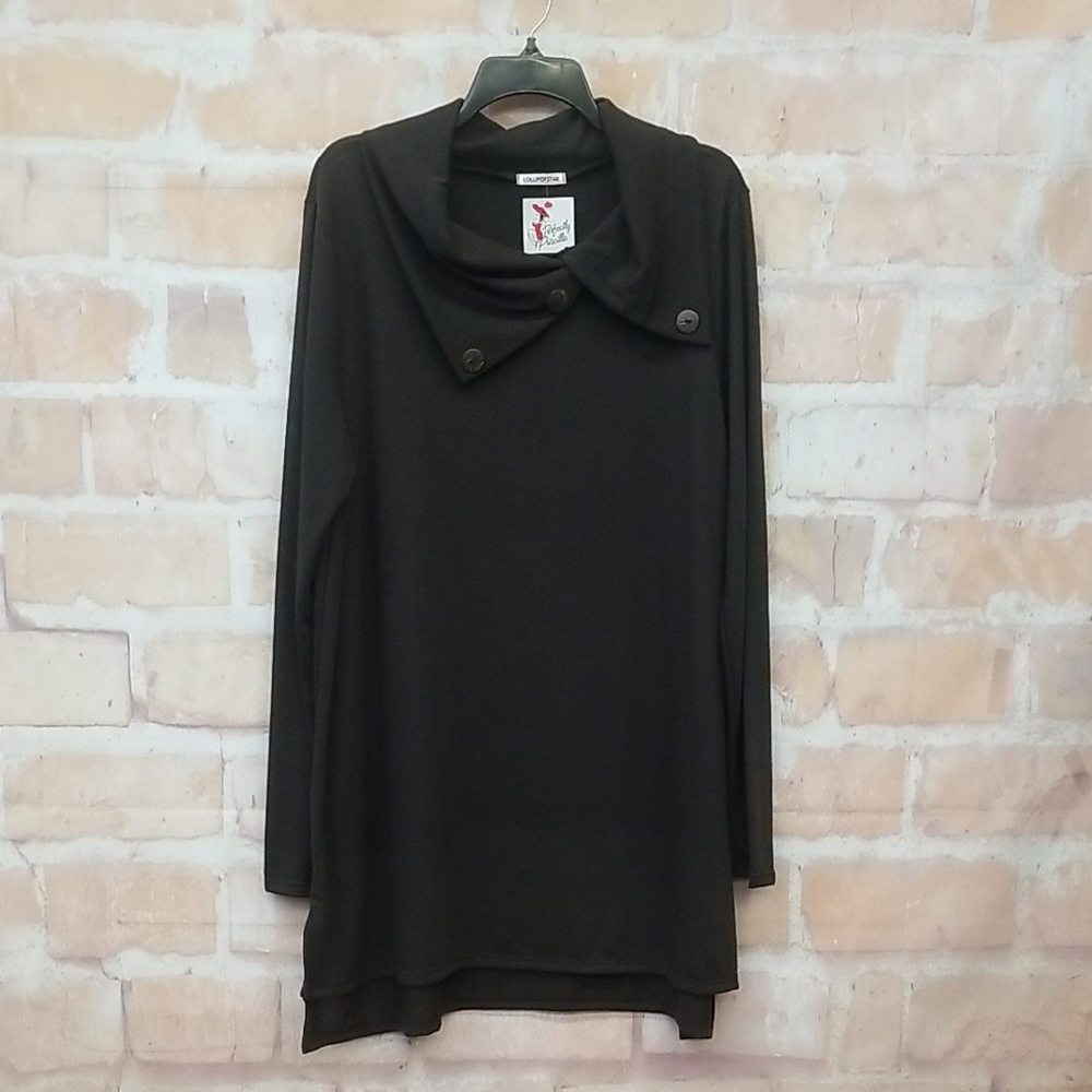 NWT Lollipop Star Size 2XL Dark Gray Cowl Neck Tunic with Button Detail